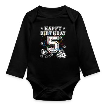 Football Birthday 5 Years Football Jersey Football - Organic Longsleeve Baby Bodysuit - black - Front