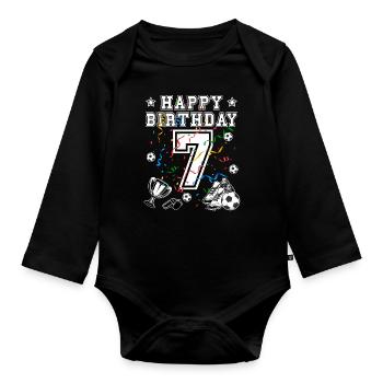 Football Birthday 7 years Football jersey Football - Organic Longsleeve Baby Bodysuit - black - Front