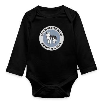 Husky Schlitten Hunderennen Alaskan Racers - Baby Bio-Langarm-Body - Schwarz - Vorne