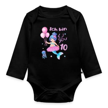 Meerjungfrau Ballerina Geburtstag Mädchen 10 Jahre - Baby Bio-Langarm-Body - Schwarz - Vorne