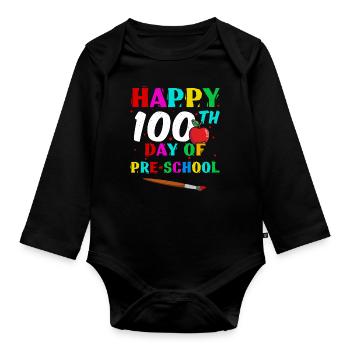 Joyeux 100e jour préscolaire 100 jours d’école - Body Bébé bio manches longues - noir - Devant