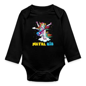 Guitar Unicorn Rainbow Metal Kid Music Rock Sign - Organic Longsleeve Baby Bodysuit - black - Front
