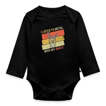 Vintage Metal With Uncle Metal Kid Music Lover - Baby Bio-Langarm-Body - Schwarz - Vorne