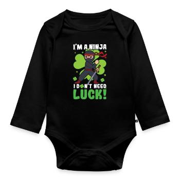 Kid Ninja Luck Japan Clover Saint Patrick Day - Organic Longsleeve Baby Bodysuit - black - Front