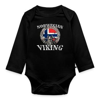 Viking norvégien Drapeau de la Norvège Proud Viking - Body Bébé bio manches longues - noir - Devant