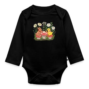 Cottagecore Aesthetics Hase Ente Teezeit - Baby Bio-Langarm-Body - Schwarz - Vorne