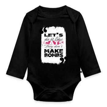 fun sayings heart quote flower power global peace - Baby Bio-Langarm-Body - Schwarz - Vorne
