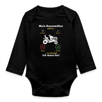 Mein Rasenmäher Ruft Lustiges Gärtner - Baby Bio-Langarm-Body - Schwarz - Vorne