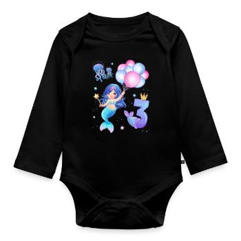 Mermaid Birthday Shirt - Girl 3 years - Organic Longsleeve Baby Bodysuit - black - Front