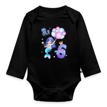Meerjungfrau Geburtstags Shirt - Mädchen 6 Jahre - Baby Bio-Langarm-Body - Schwarz - Vorne
