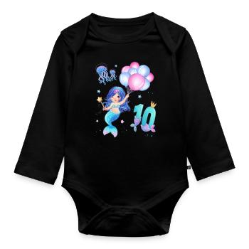 Mermaid Birthday Shirt - Girl 10 years - Organic Longsleeve Baby Bodysuit - black - Front