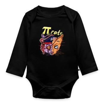 Pi Piraten Katze Mathe Urlaub Mathematik Pi Tag - Baby Bio-Langarm-Body - Schwarz - Vorne