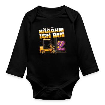 Age 2 Years Old Kids Forklift Fork Truck Lift - Organic Longsleeve Baby Bodysuit - black - Front