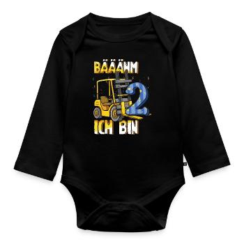 2 Years Old Kids Forklift Fork Truck Lift Truck - Organic Longsleeve Baby Bodysuit - black - Front