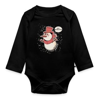 Lüttje Sneeimann Plattdeutsch Schneemann - Baby Bio-Langarm-Body - Schwarz - Vorne