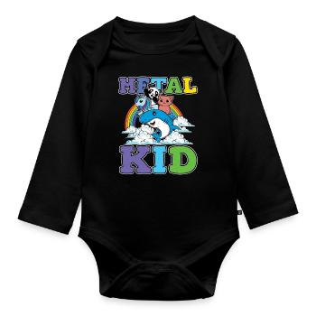 Licorne Requin Panda Chat Amour Musique Rock Métal Enfant - Body Bébé bio manches longues - noir - Devant