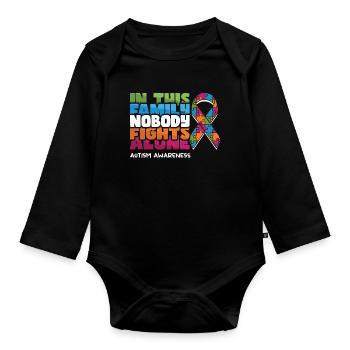 Family Nobody Alone Blue Puzzle Autism Awareness - Organic Longsleeve Baby Bodysuit - black - Front