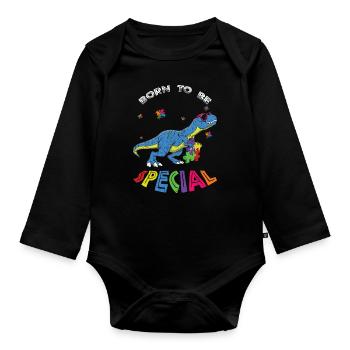 Geboren Spezielle Dinosaurier Puzzle Autismus Bewusstsein - Baby Bio-Langarm-Body - Schwarz - Vorne