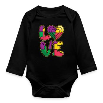 Soutenir Love Puzzle Colorful Autism Awareness - Body Bébé bio manches longues - noir - Devant