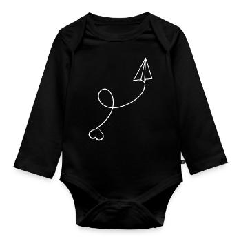 Avion en papier Avion en papier avec le cœur - Body Bébé bio manches longues - noir - Devant