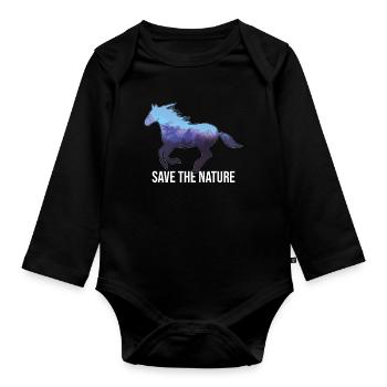 Save Nature Horse Planet Oceans Day Earth Day - Organic Longsleeve Baby Bodysuit - black - Front