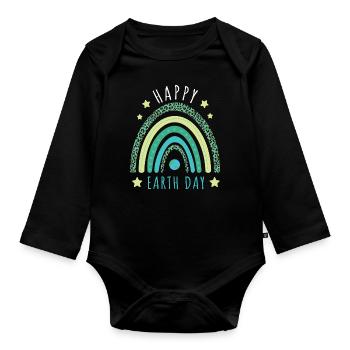 Rainbow Save Nature Oceans Day Earth Day - Organic Longsleeve Baby Bodysuit - black - Front