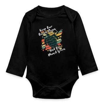 Retro Vintage Save Nature Oceans Day Earth Day - Organic Longsleeve Baby Bodysuit - black - Front