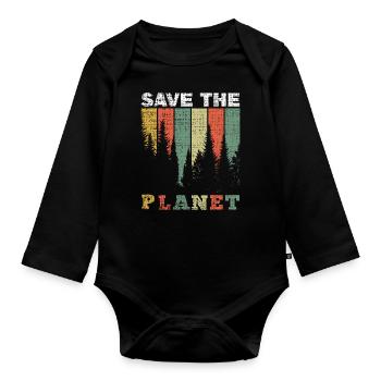 Retro Save Planet Save Nature Oceans Day Earth Day - Baby Bio-Langarm-Body - Schwarz - Vorne