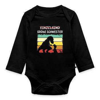 Einzelkind große Schwester Dino - Baby Bio-Langarm-Body - Schwarz - Vorne