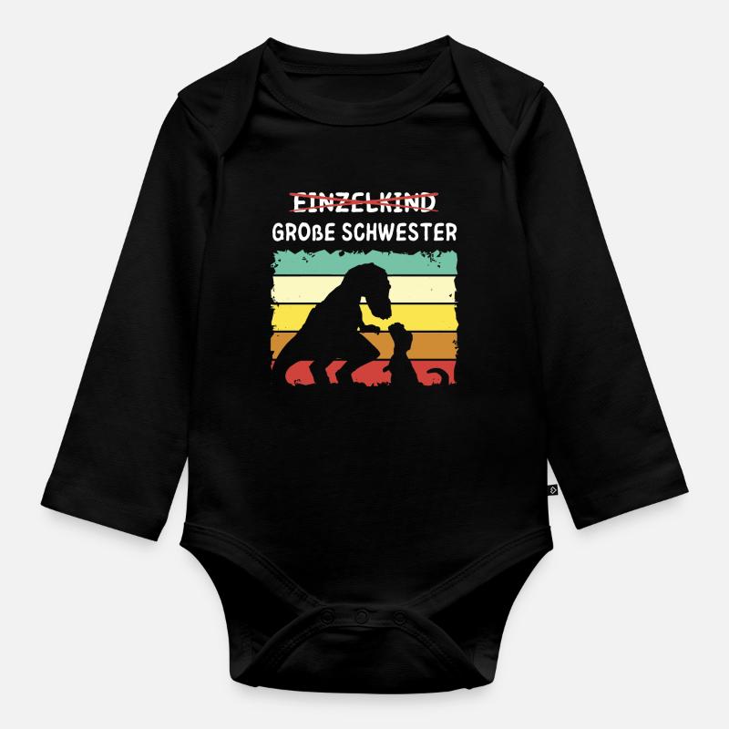 Einzelkind große Schwester Dino - Baby Bio-Langarm-Body - Schwarz