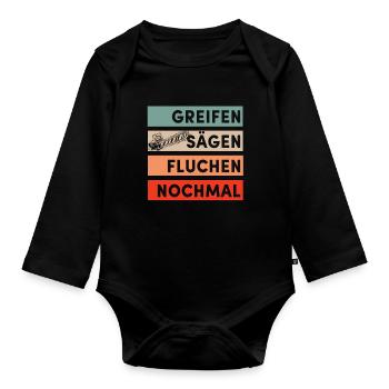 Holz Geschenke Chainsaw Kettensäge Waldarbeiter - Baby Bio-Langarm-Body - Schwarz - Vorne