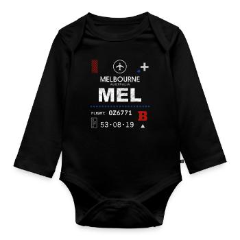 Etikett des Flughafens Melbourne - Baby Bio-Langarm-Body - Schwarz - Vorne