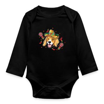Haustier Hund Beagle Lustiger Taco Glücklicher Cinco De Mayo - Baby Bio-Langarm-Body - Schwarz - Vorne