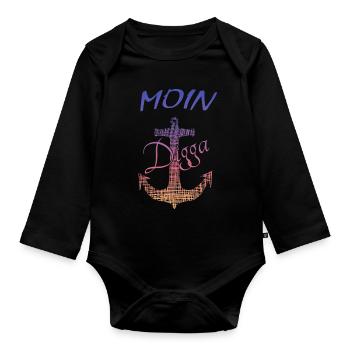 Moin Digga Hamburg - Baby Bio-Langarm-Body - Schwarz - Vorne