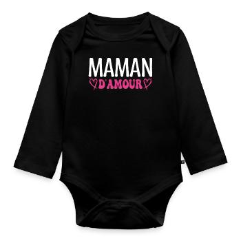 Maman d'amour, fêtes des mères. cadeau maman, mère - Body Bébé bio manches longues - noir - Devant