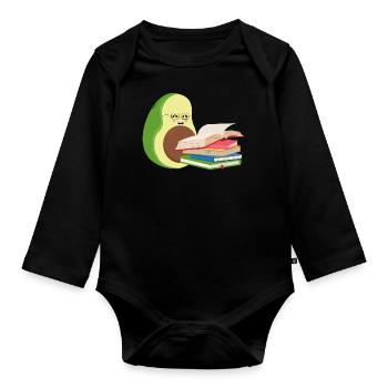 Lustige Avocado liest Bücher - Baby Bio-Langarm-Body - Schwarz - Vorne