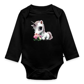 Joli bouquet d’odeurs de licorne - Body Bébé bio manches longues - noir - Devant