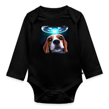 UFO selfie with beagle - Organic Longsleeve Baby Bodysuit - black - Front
