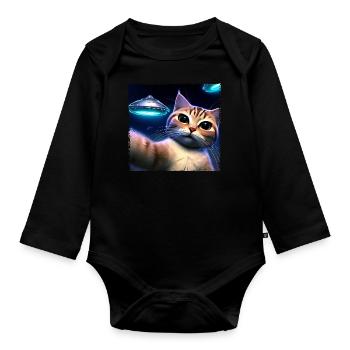 Selfie de chat avec OVNI - Body Bébé bio manches longues - noir - Devant