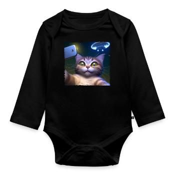 Selfie de chat avec OVNI - Body Bébé bio manches longues - noir - Devant