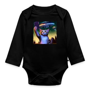 Selfie de chat avec OVNI - Body Bébé bio manches longues - noir - Devant