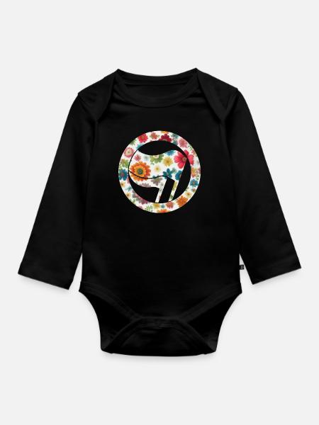 Antifa Blumen Flagge bunt rot - Baby Bio-Langarm-Body - Schwarz