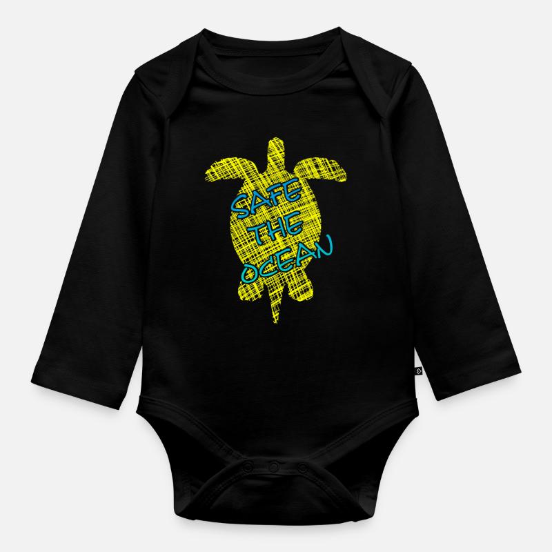Save the Ocean, Turtle, Schildkröte - Baby Bio-Langarm-Body - Schwarz