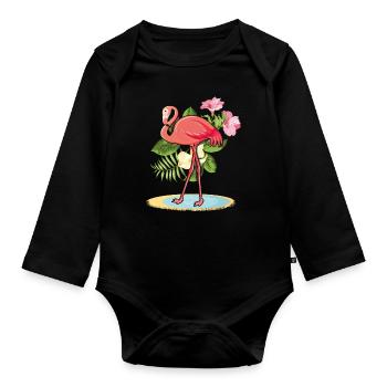 Tropical Flamingo Decor Palm Surf Hello Summer - Organic Longsleeve Baby Bodysuit - black - Front