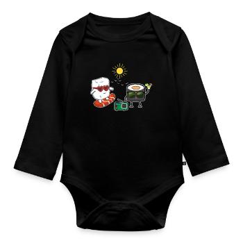 Kawaii Funny Japanese Sushi Surf Hello Summer - Organic Longsleeve Baby Bodysuit - black - Front