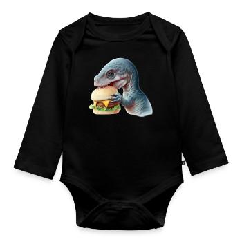 Cheeseburger Dinosauerier - Baby Bio-Langarm-Body - Schwarz - Vorne