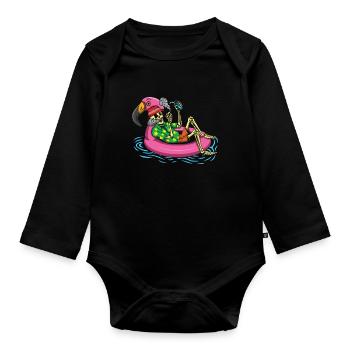 Os de squelette de flamant rose tropical Hello Summer - Body Bébé bio manches longues - noir - Devant