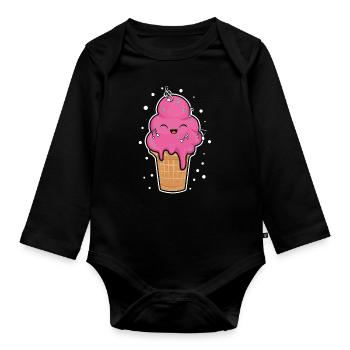 Kawaii Cream Funny Dessert Hello Summer - Organic Longsleeve Baby Bodysuit - black - Front
