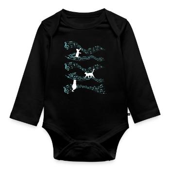 Cute Cat Playing On Musical Notes Musician - Organic Longsleeve Baby Bodysuit - black - Front