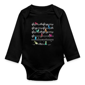 Colorful Cat Playing On Musical Notes Musician - Organic Longsleeve Baby Bodysuit - black - Front